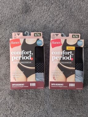 Hanes Comfort, Period. Period Underwear Pack - Black with Pink Packaging 6 Pairs